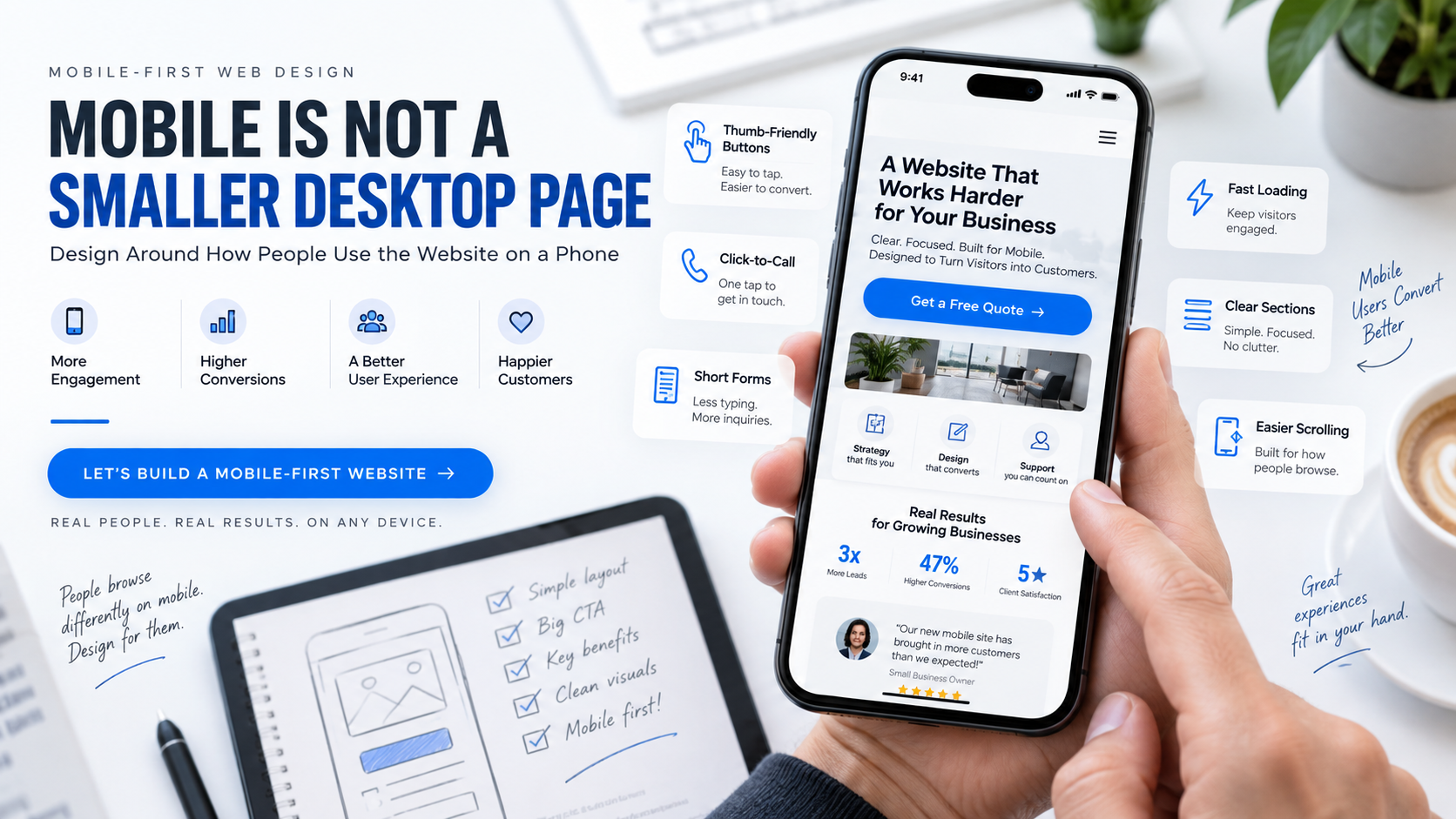 Mobile-First Web Design: Mobile Is Not A Smaller Desktop Page - Design Around How People Use the Website on a Phone | Millennial PLS