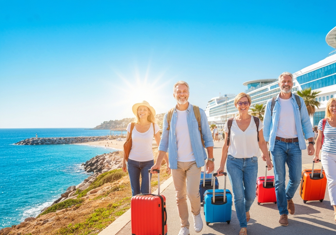 Cruise travelers with luggage