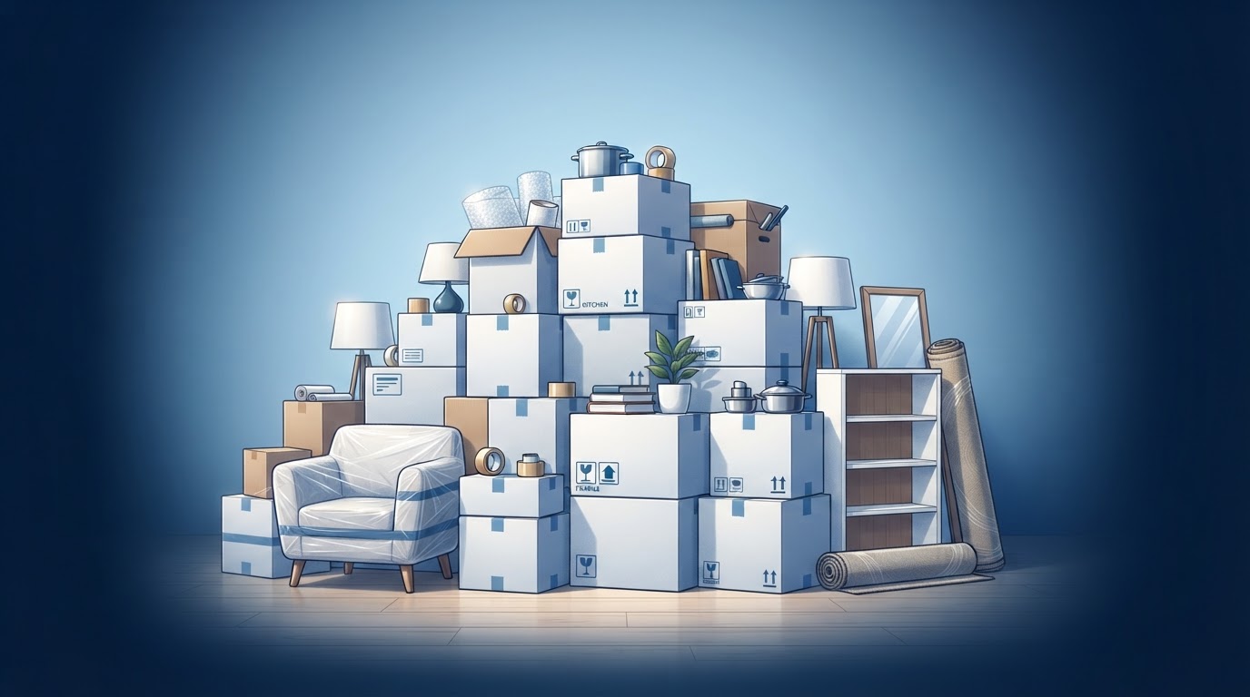 Moving boxes and furniture ready to transport