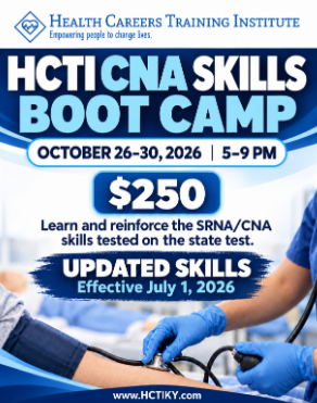 HCTI CNA Skills Boot Camp Flyer — October 26–30, 2026 | 5–9 PM | $250