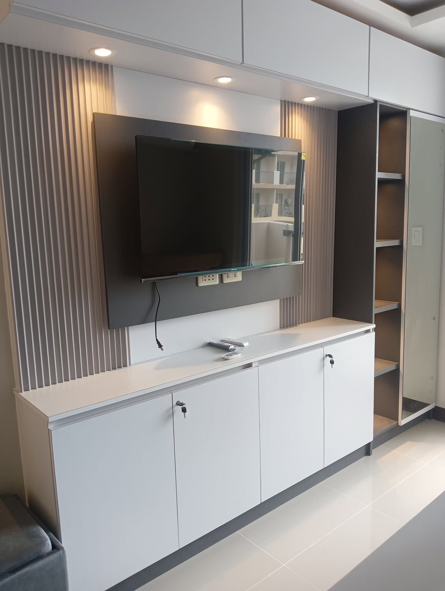Media Wall with Locked Storage Credenza