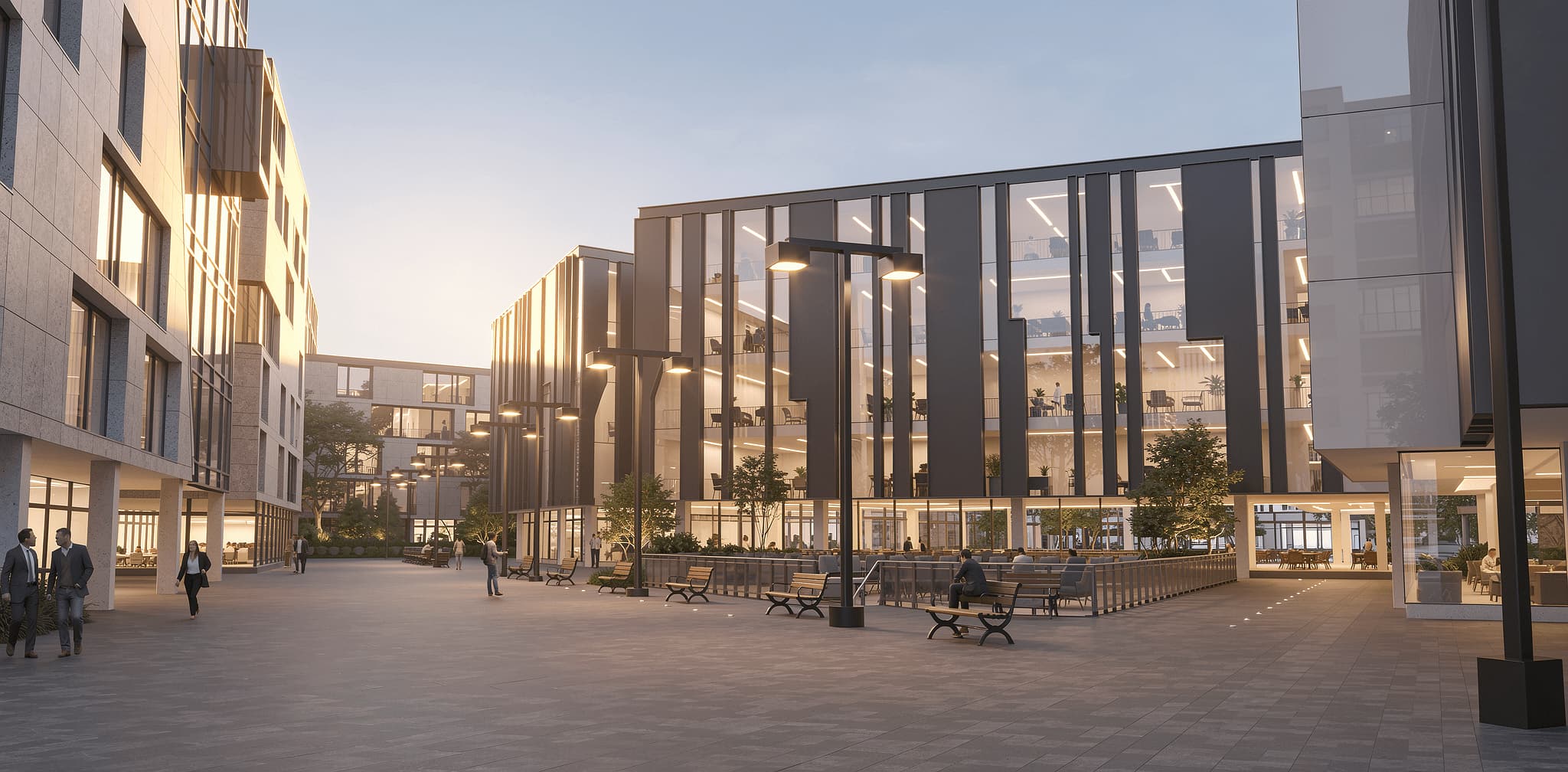 Civic Courtyard & Illuminated Retail Streetscape - architecture Cebu