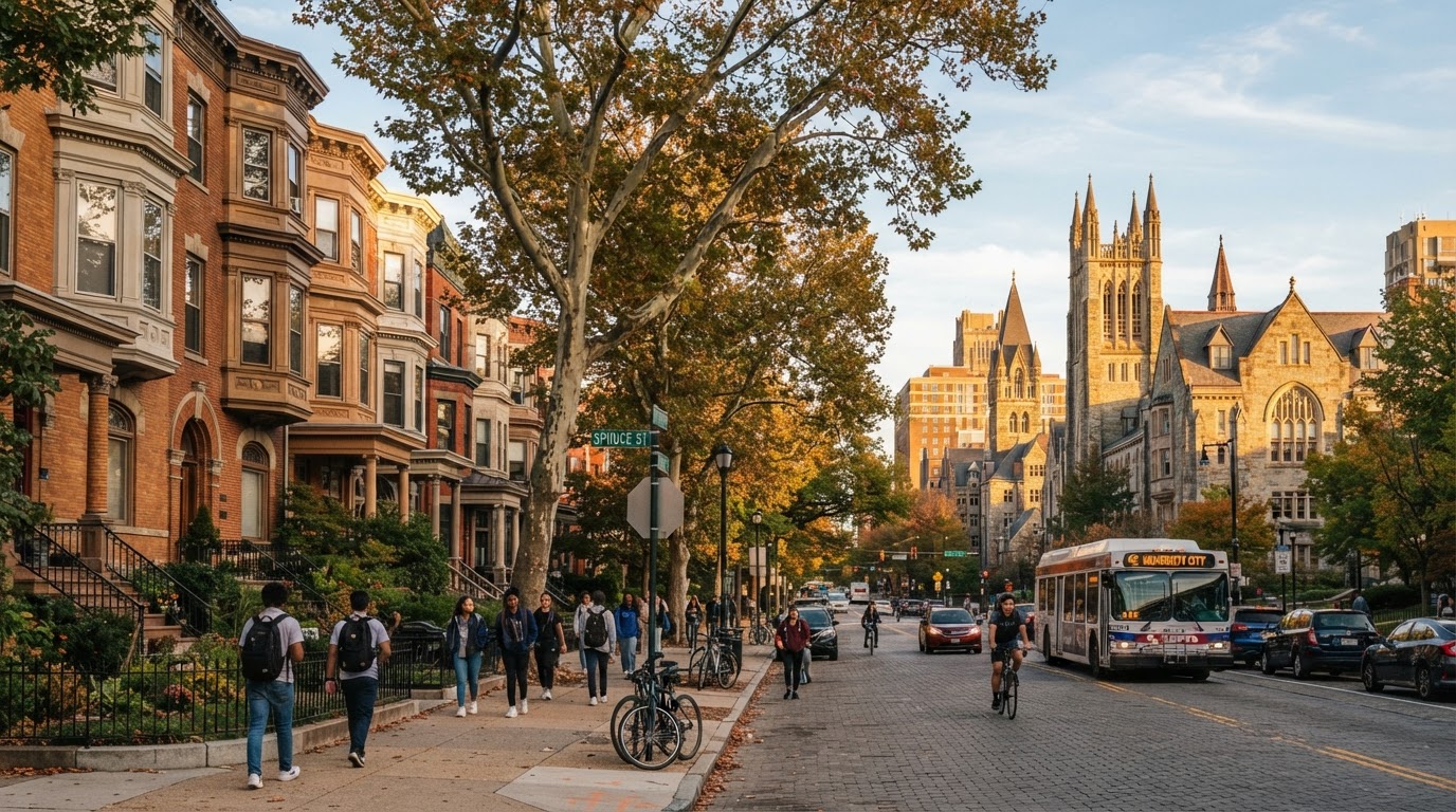 University City Philadelphia Victorian rowhouses tree-lined streets