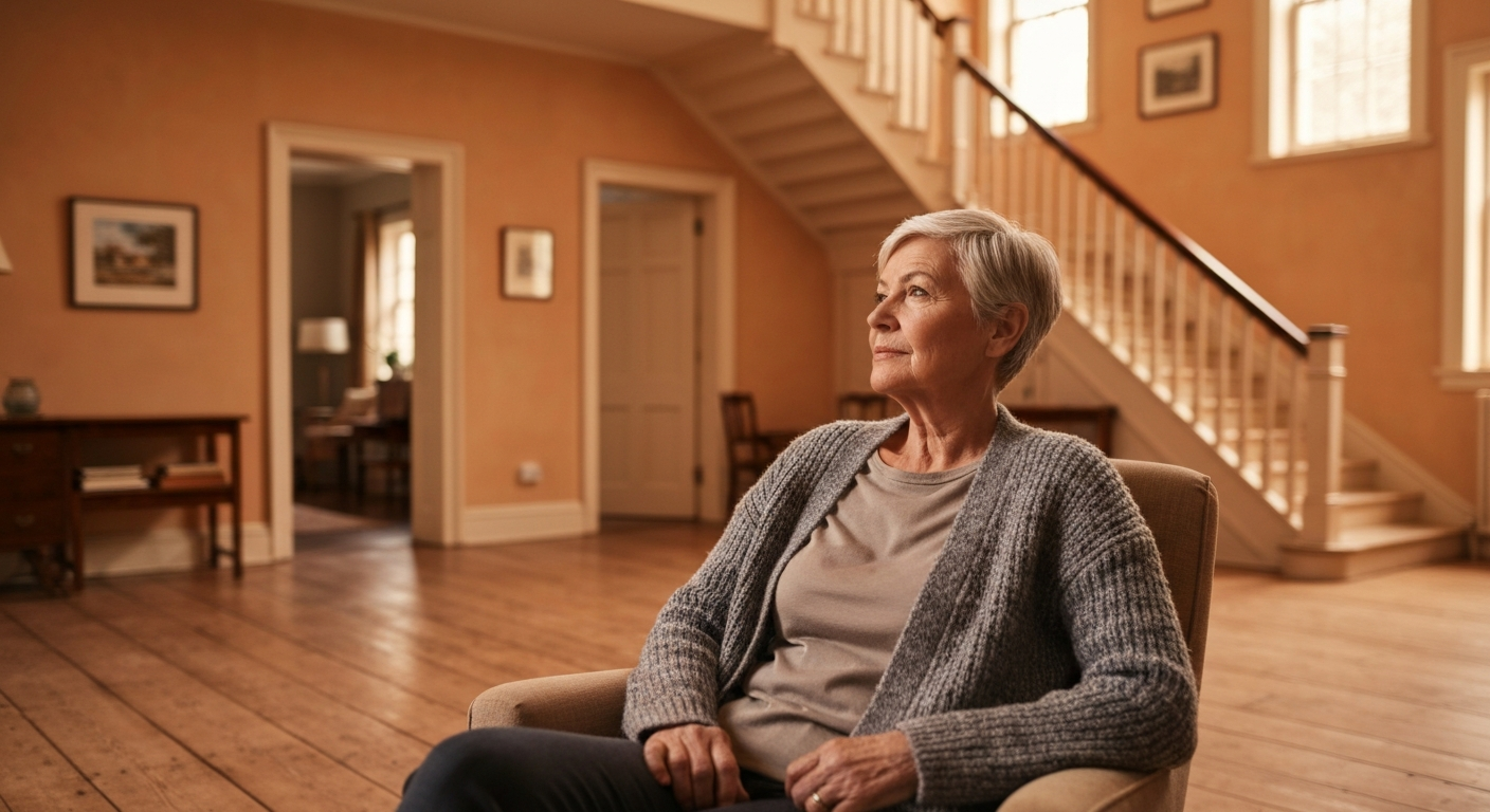 Senior homeowner looking at a room thoughtfully