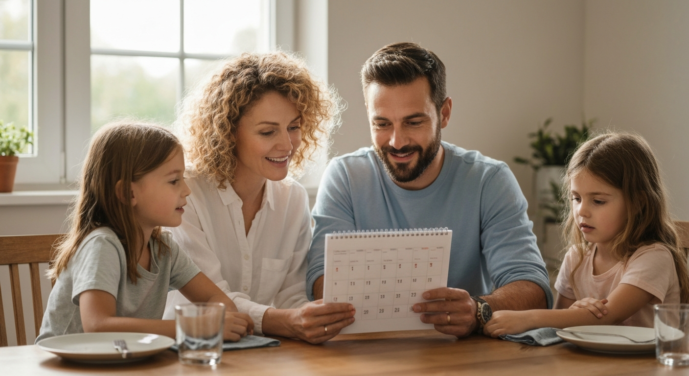 Family reviewing a planning checklist