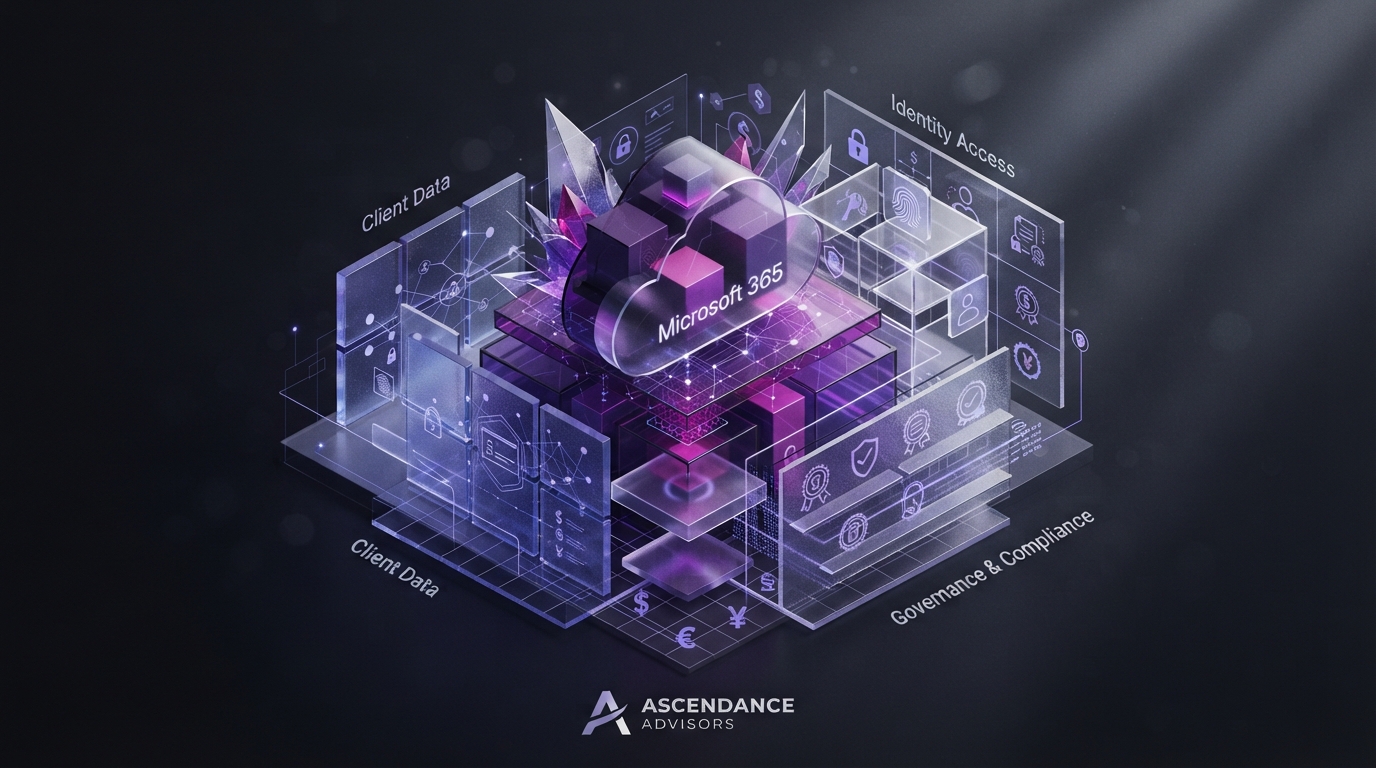 Architectural visualization of structured information layers and identity controls protecting client data in an accounting firm