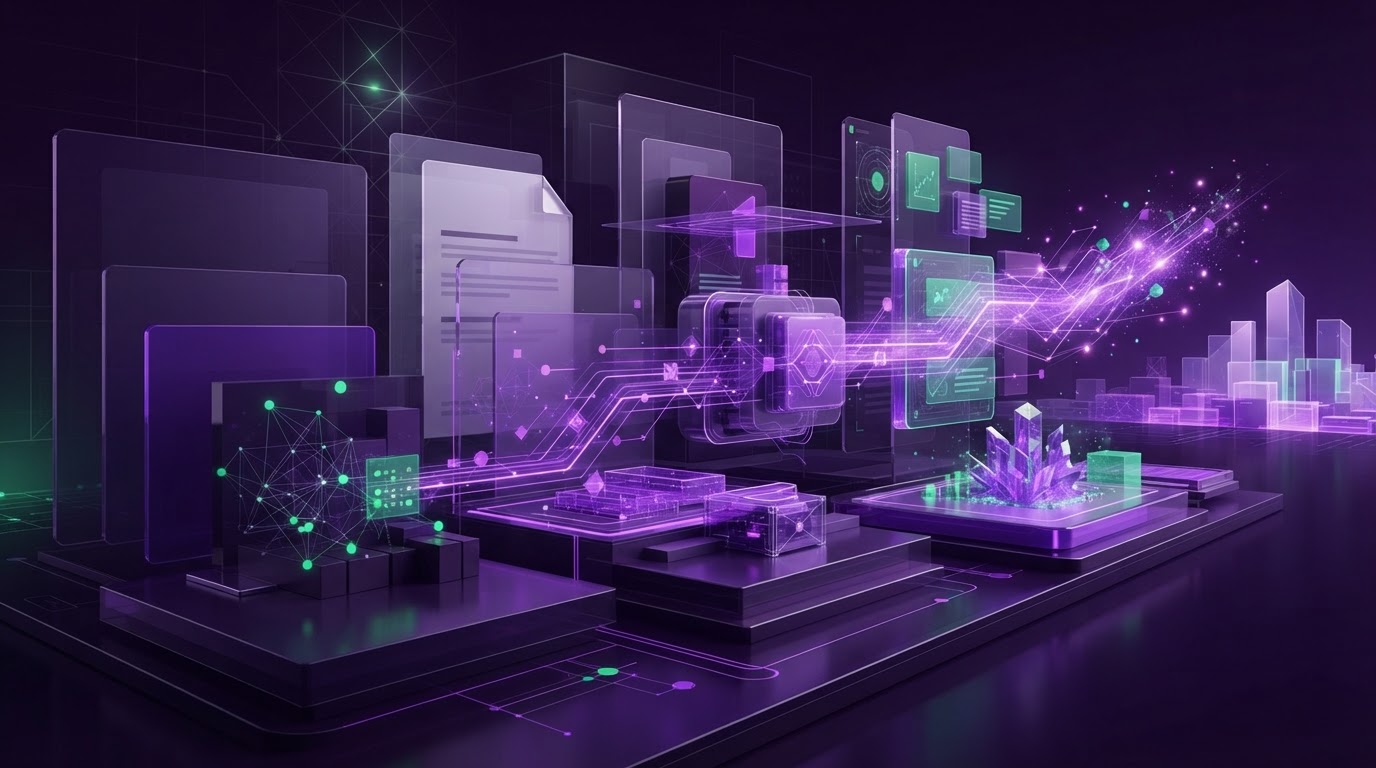 Abstract editorial illustration representing structured information layers and secure data flow for accounting firm AI readiness