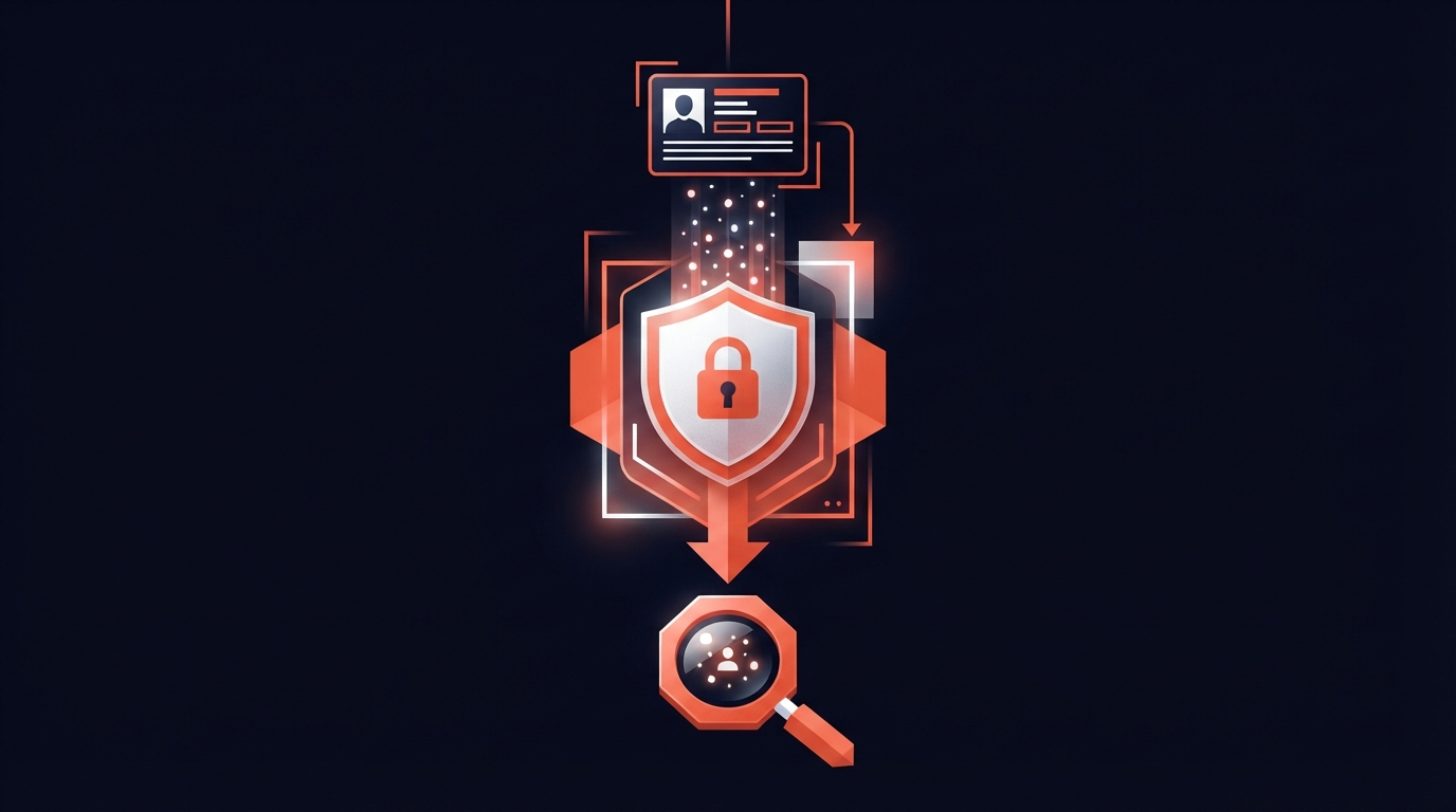 Abstract editorial illustration representing identity verification captured, held securely in a controlled repository and retrieved on demand over time for AML/CTF compliance in a property business.