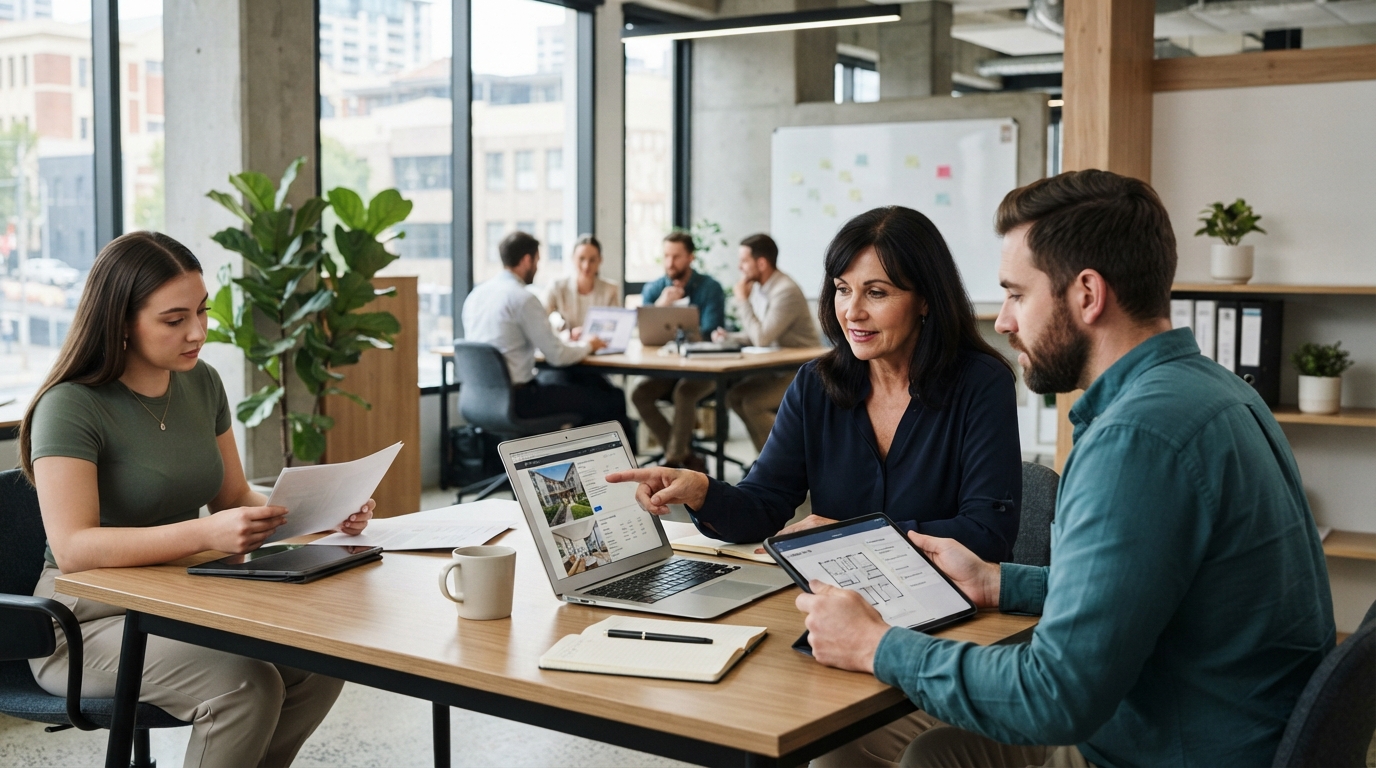 Real estate and property team using secure managed technology in a Sydney office