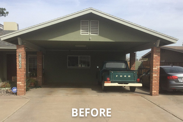 Original brick-column carport before conversion