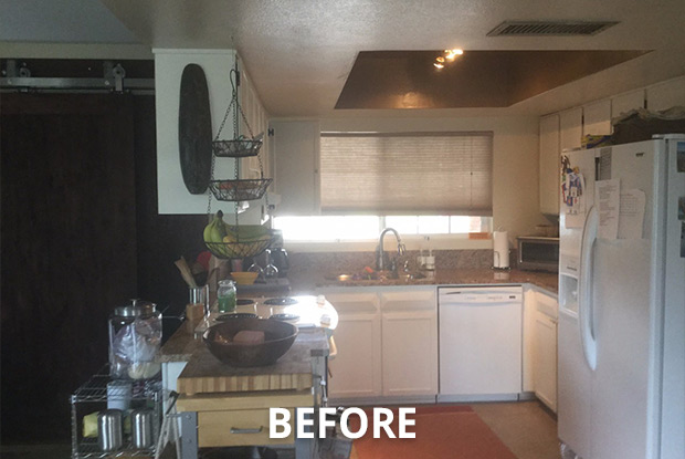 Phoenix kitchen before remodel showing closed-in wall and recessed drop ceiling