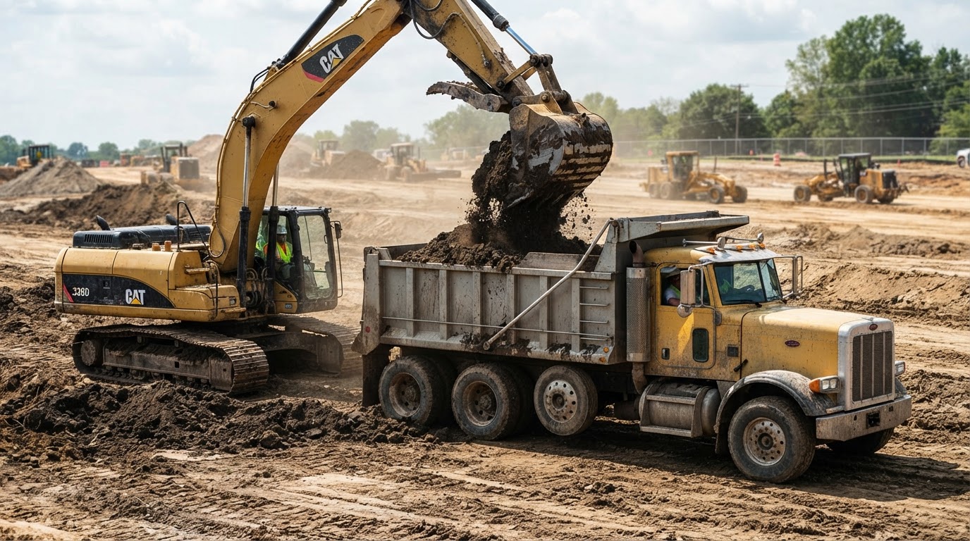 Dump truck hauling excavated soil
