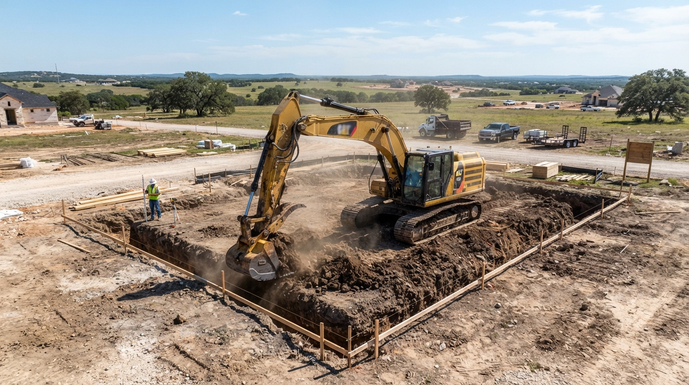 Excavator performing site excavation