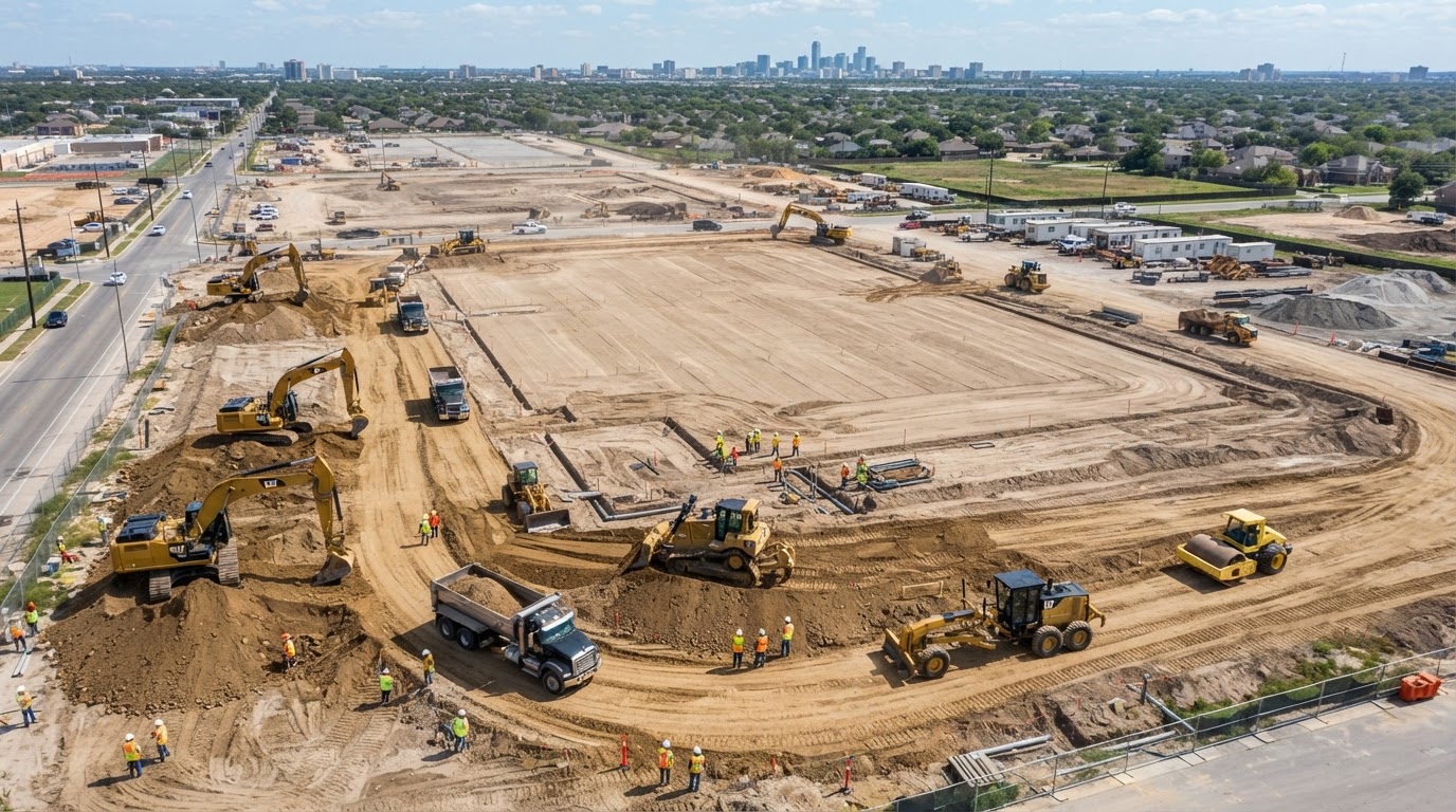 Commercial building pad under site preparation near Denton Texas