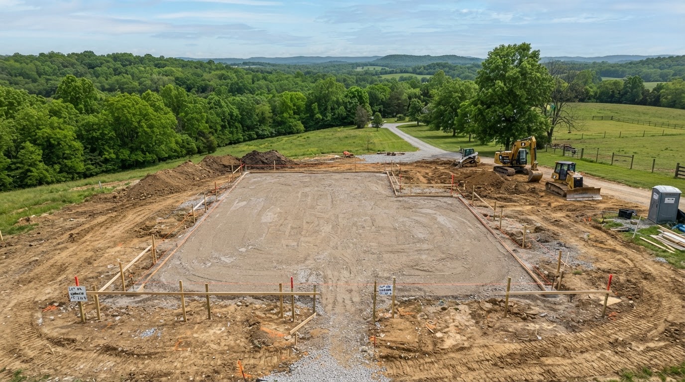 Residential house pad being prepared on a property near Denton Texas
