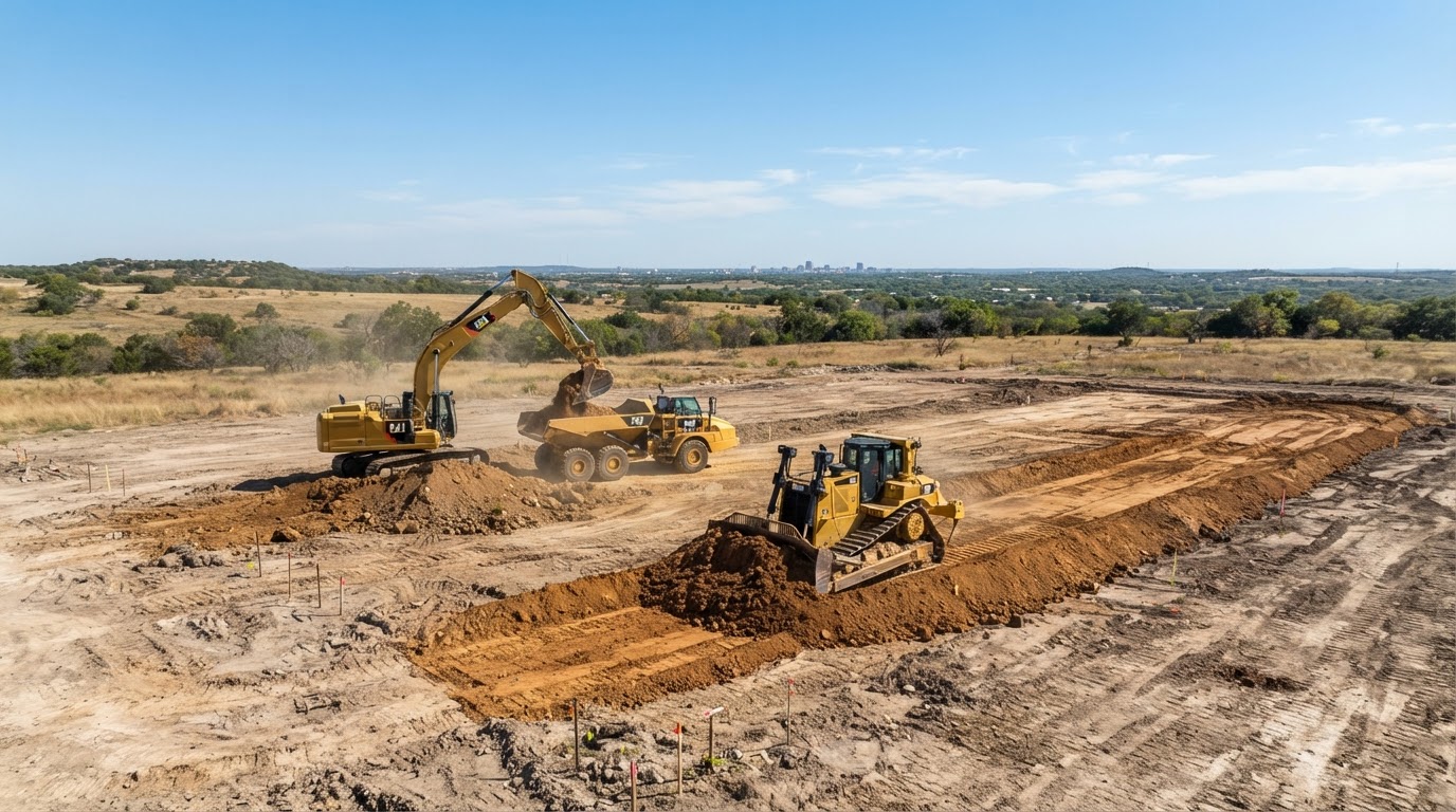 Excavation and site preparation equipment working near Denton Texas