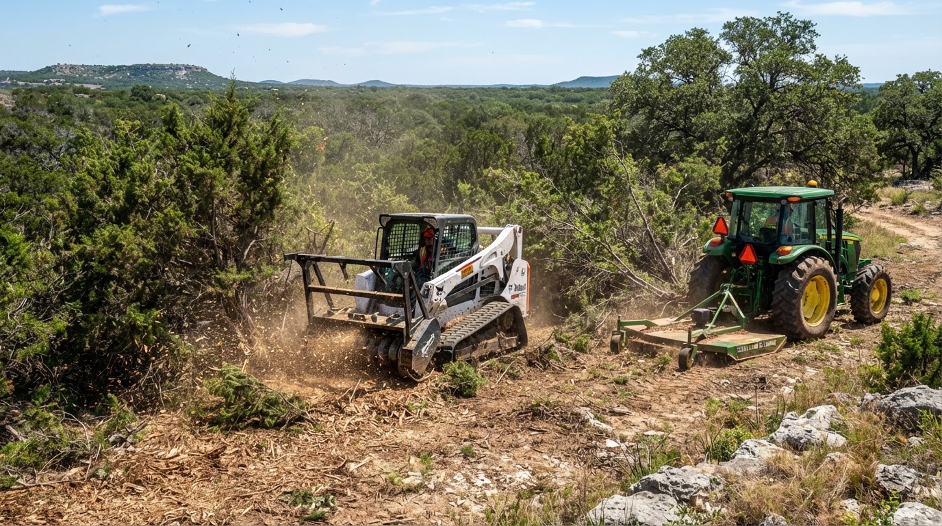 Forestry mulcher clearing brush from a property