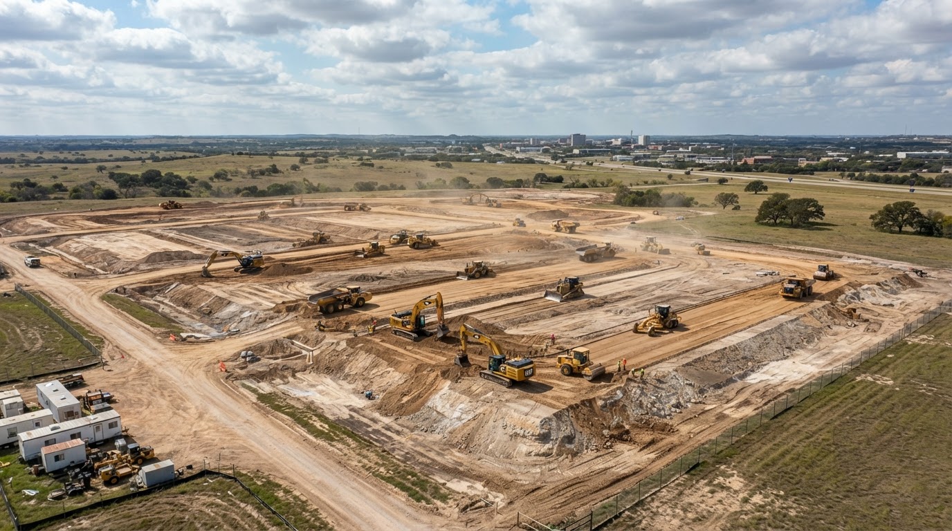 Excavation and site preparation equipment working near Denton Texas