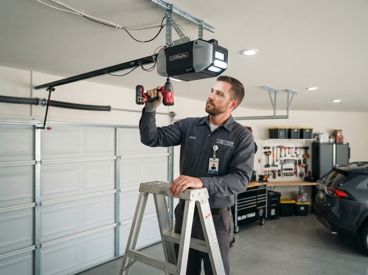 Certified technician servicing garage door