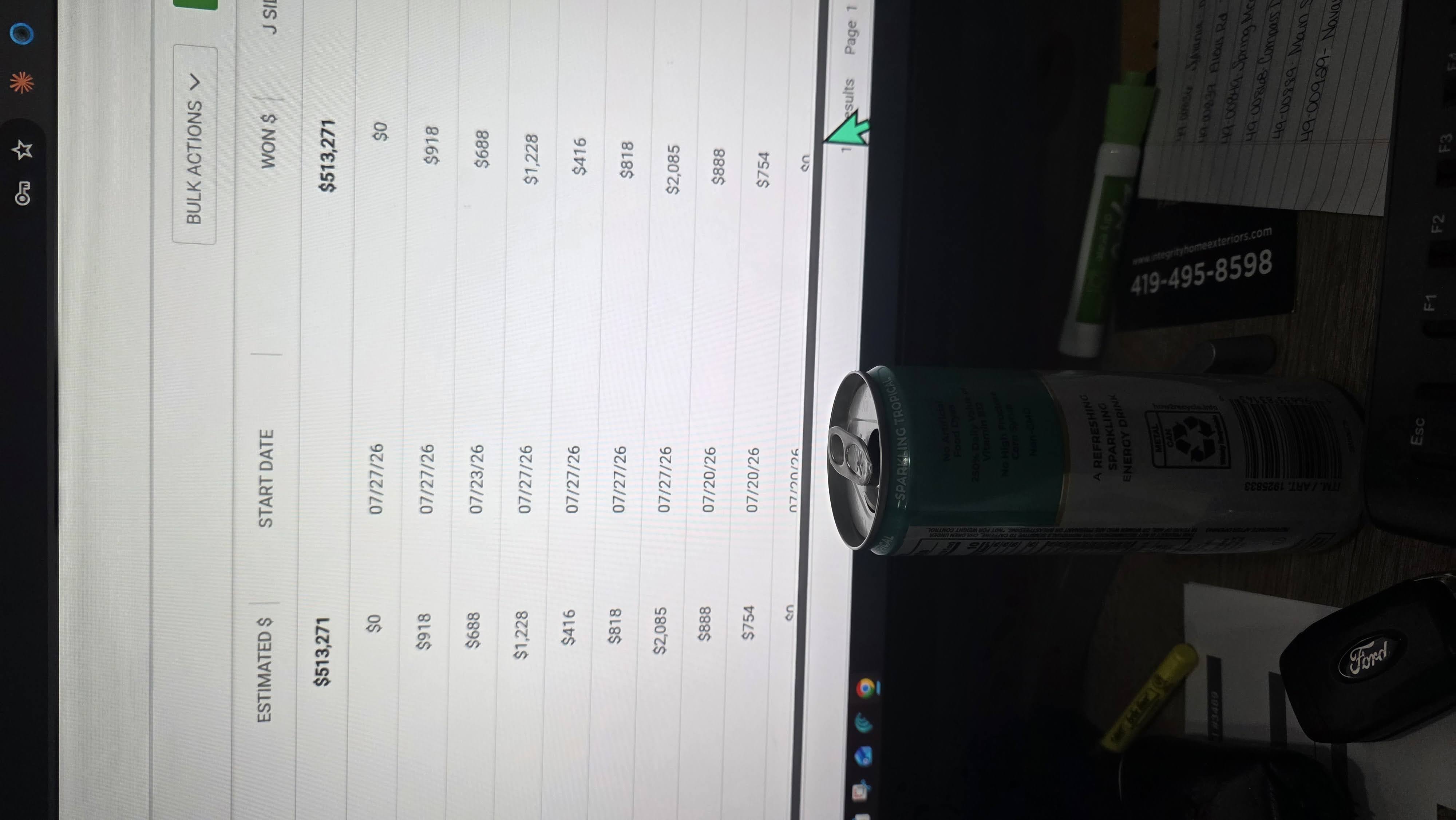 Revenue Dashboard showing $513,271 won