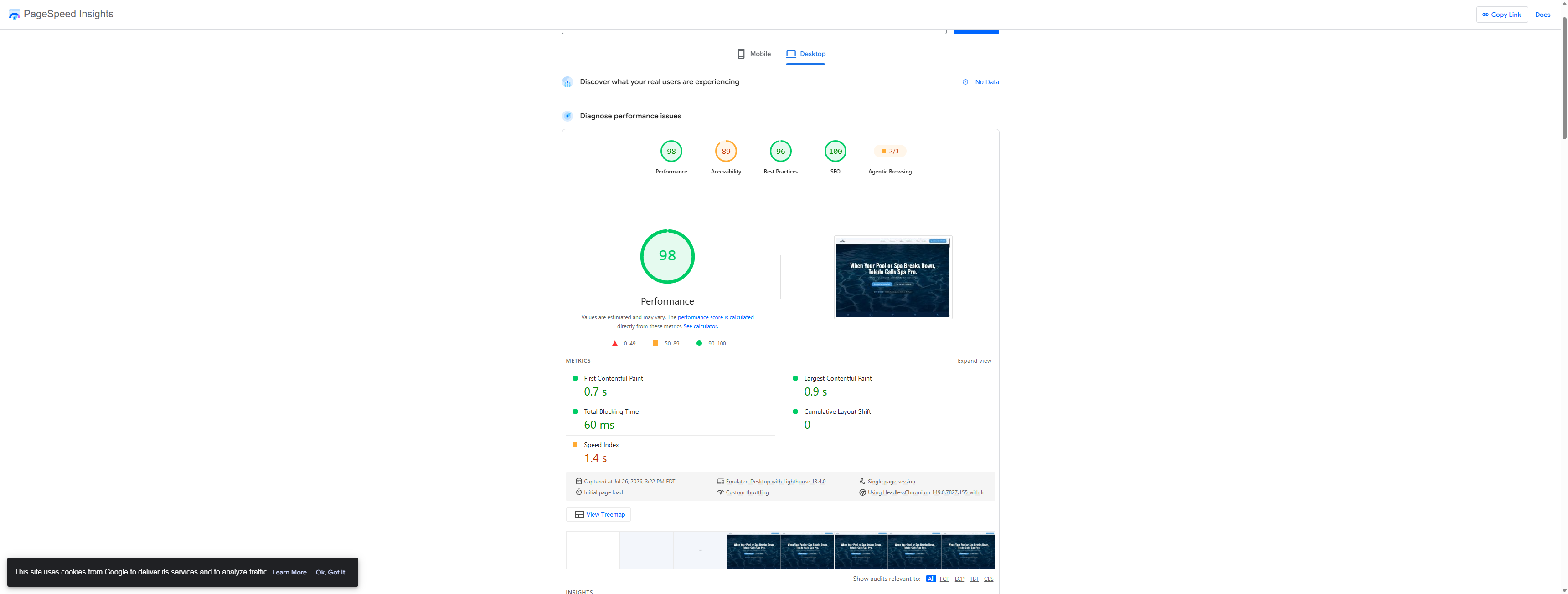 Desktop PageSpeed Score