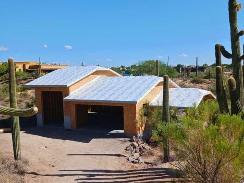 Cave Creek home roof before metal installation showing ice and water shield underlayment preparation in Arizona