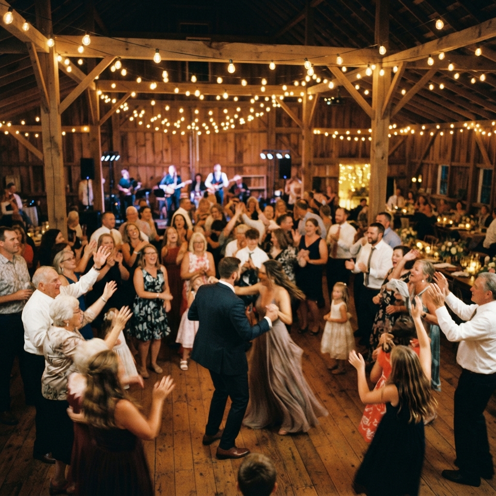 Wedding reception dance floor at Little Lights on the Lane in West Branch, Iowa