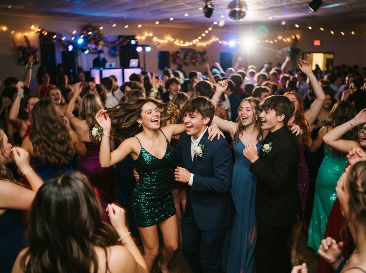 High energy school prom dance celebration