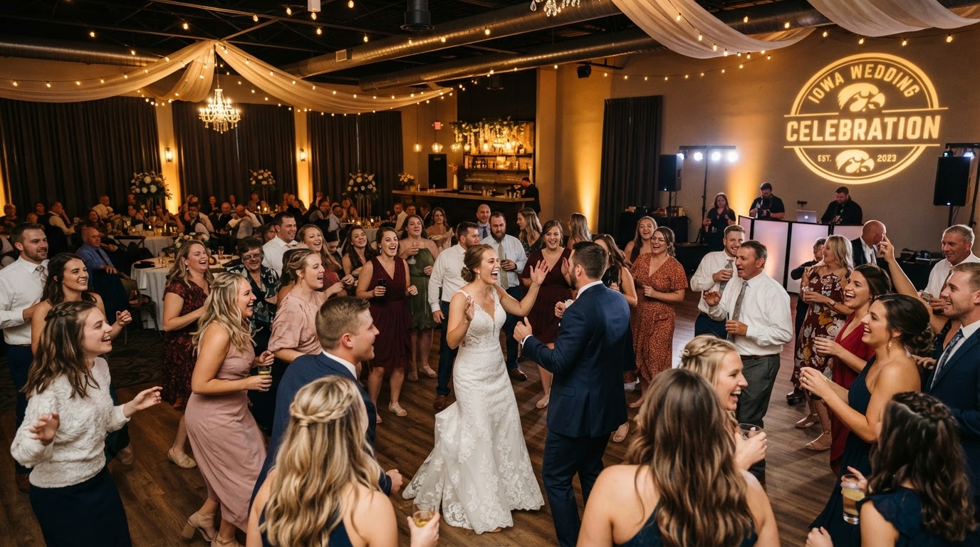 Wedding reception dance floor at Briggs Woods Conference Center in Webster City, Iowa
