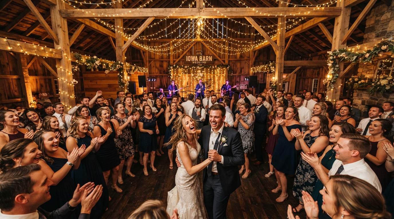 Wedding reception dance floor at The Red Shed in Clarion, Iowa