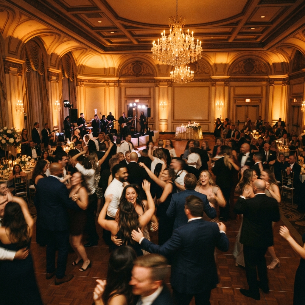 Wedding reception dance floor at The Chateau at White Oak in Cambridge, Iowa