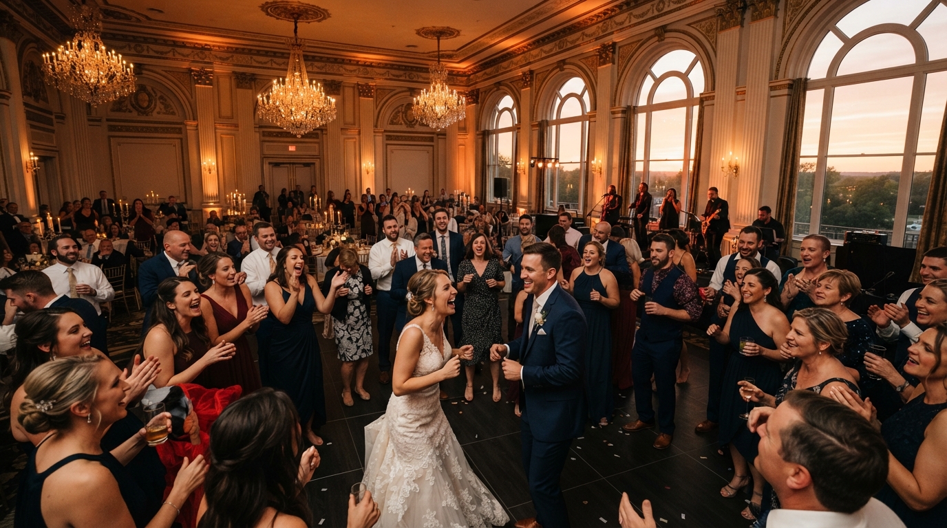 Wedding reception dance floor at The Chateau at White Oak in Cambridge, Iowa