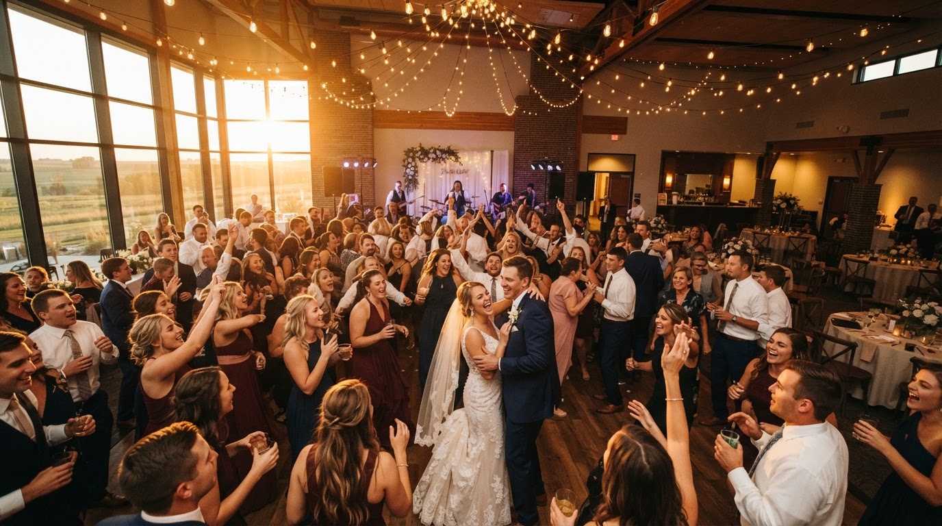 Wedding reception dance floor at The Cardiff Center in Fort Dodge, Iowa