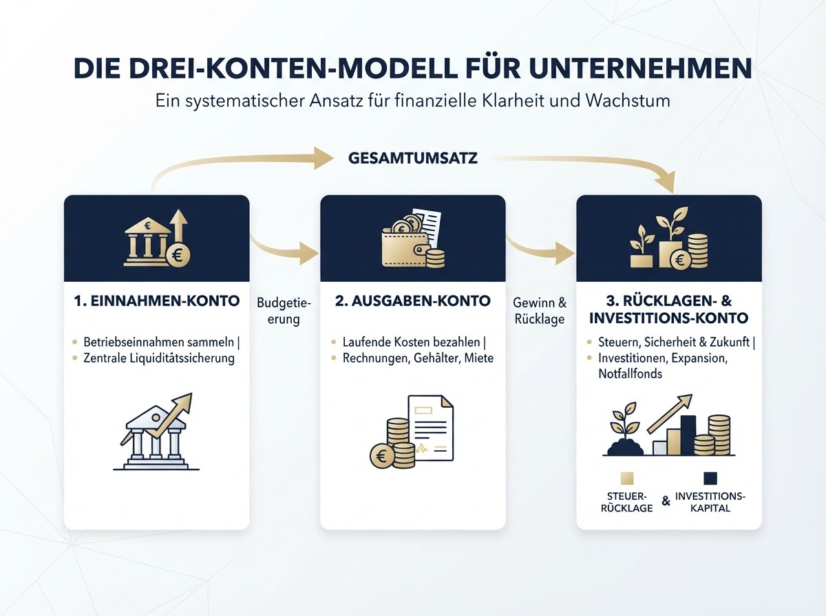 Drei-Konten-Modell für Kleinunternehmer und KMU in Deutschland: Einnahmen, Ausgaben und Rücklagen sauber getrennt