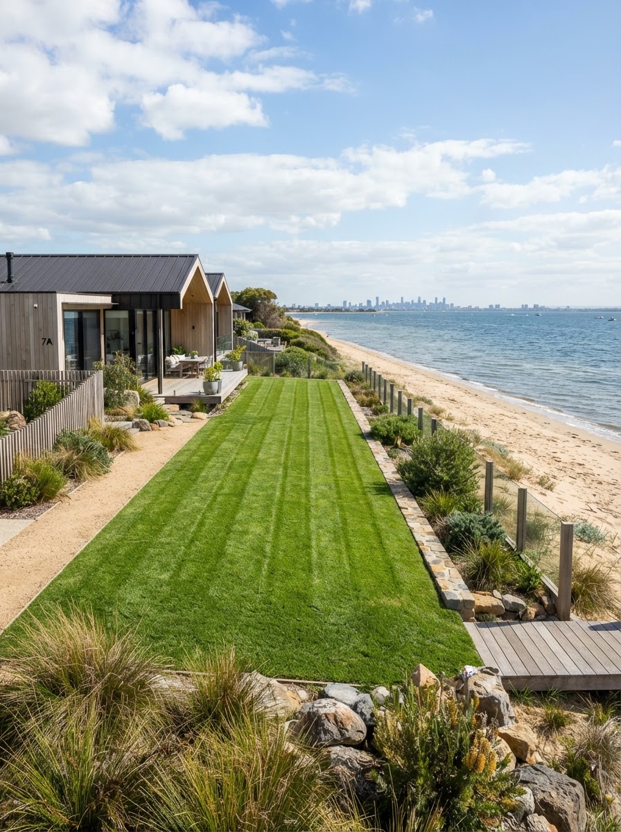 Coastal sandy lawn beside a home in Altona Melbourne's west