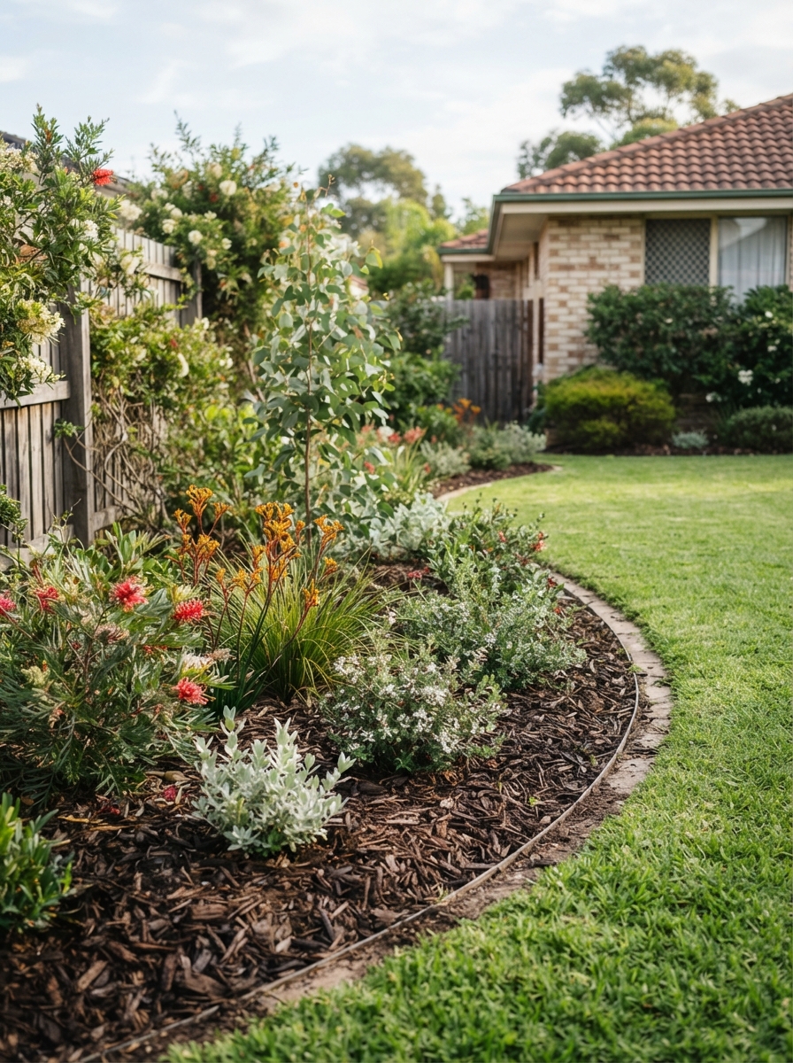 Well maintained garden bed with fresh mulch and defined edges