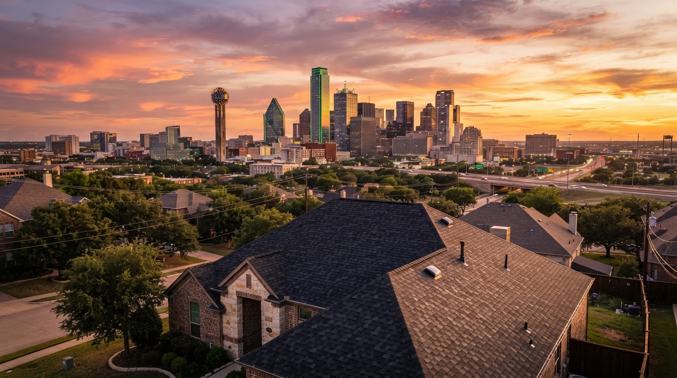 Dallas Texas skyline and rooftops