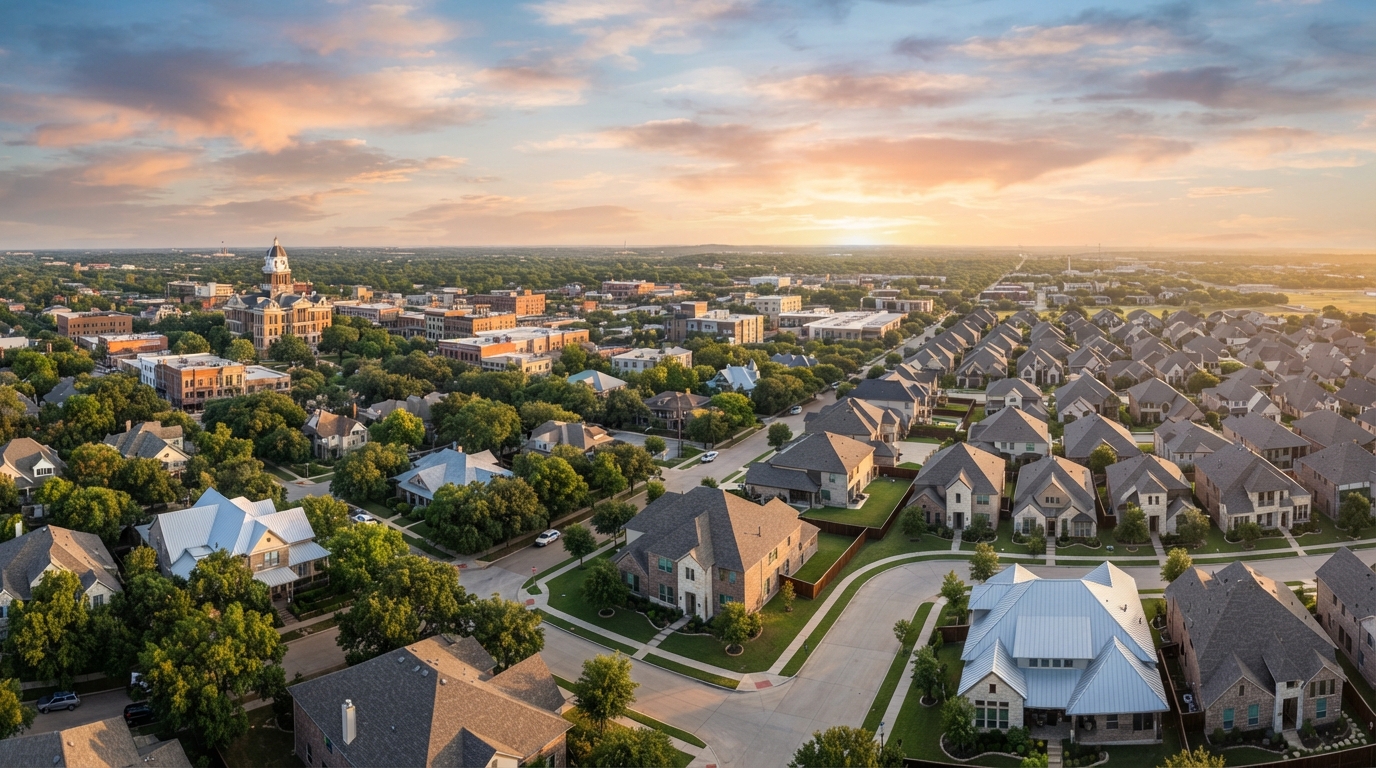 Denton Texas skyline and rooftops