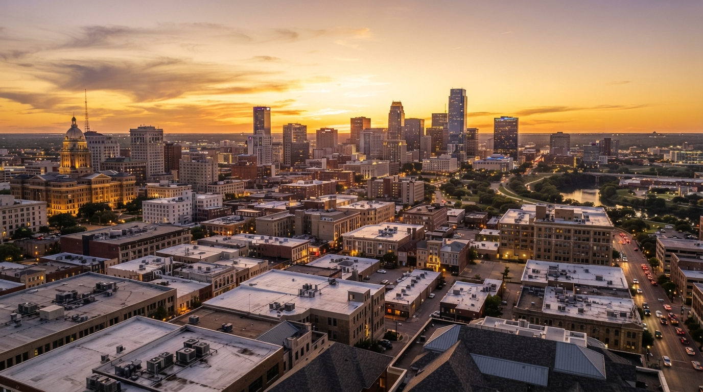 Fort Worth Texas skyline and rooftops