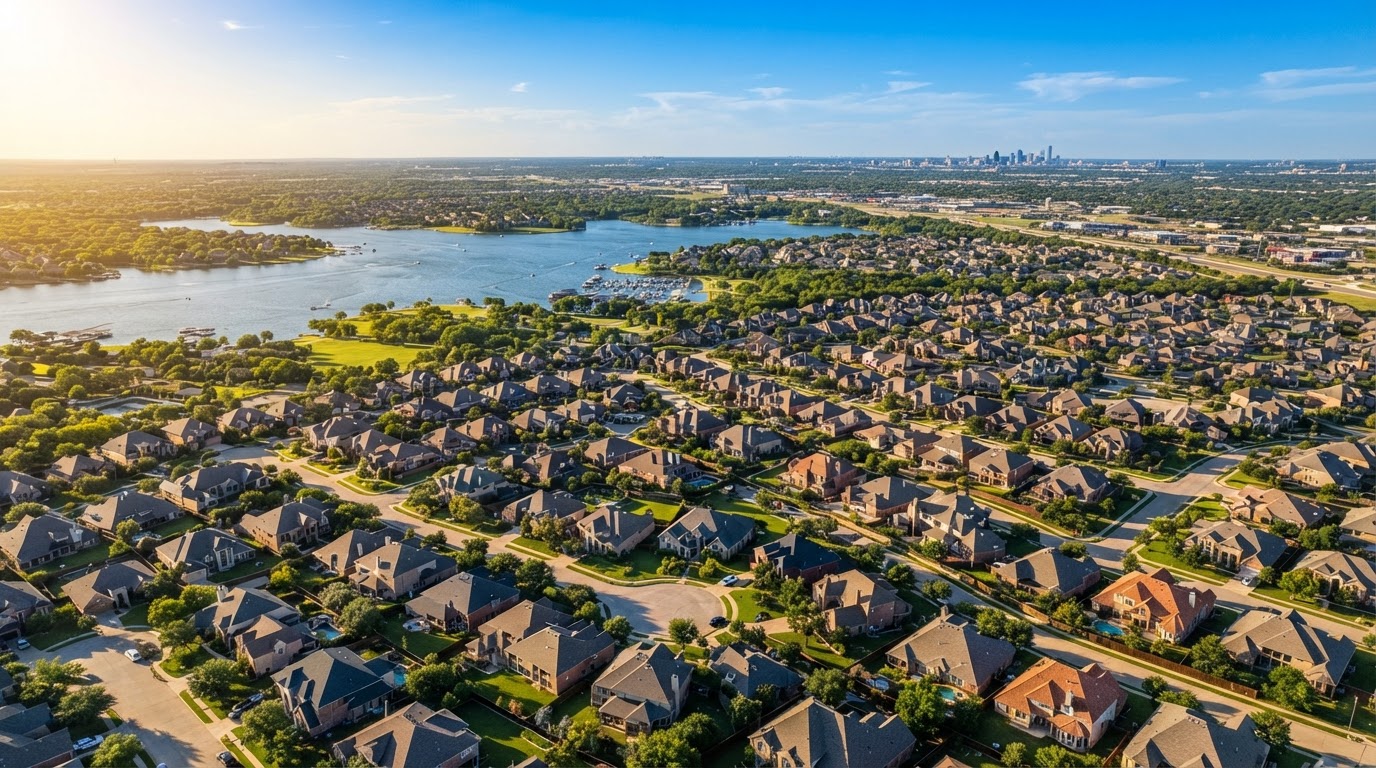 Grand Prairie Texas skyline and rooftops