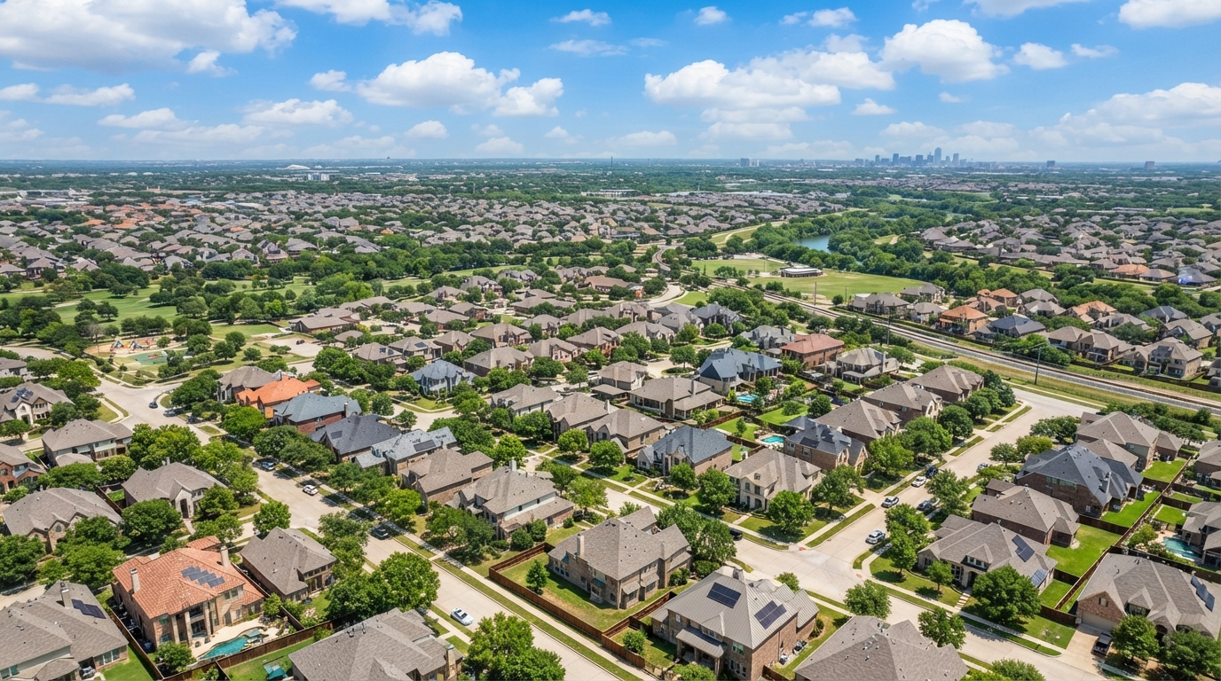 Carrollton Texas skyline and rooftops