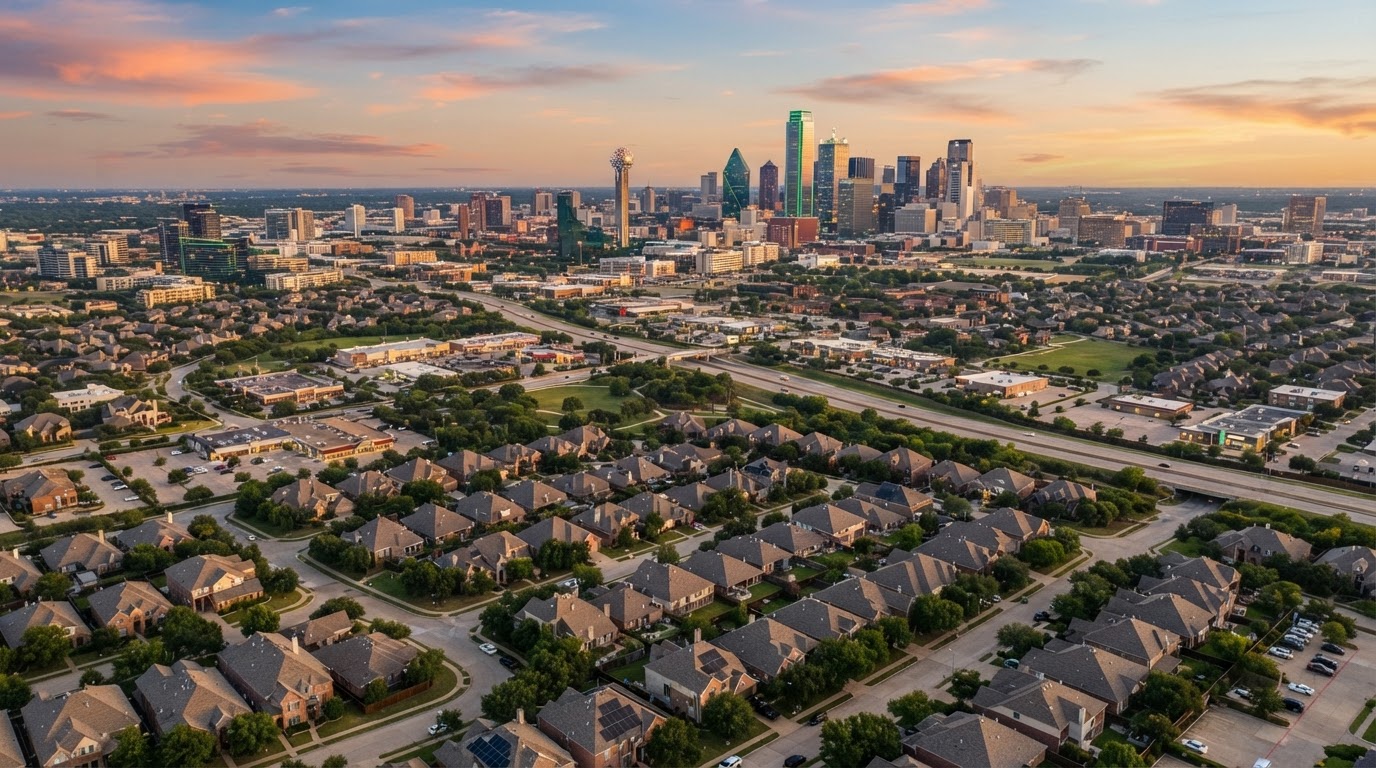 Irving Texas skyline and rooftops
