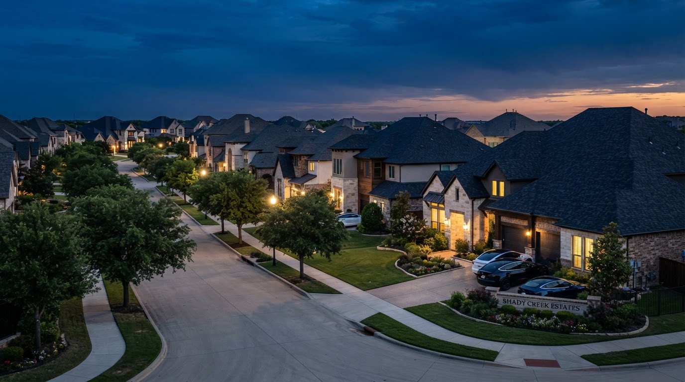 Frisco Texas skyline and rooftops