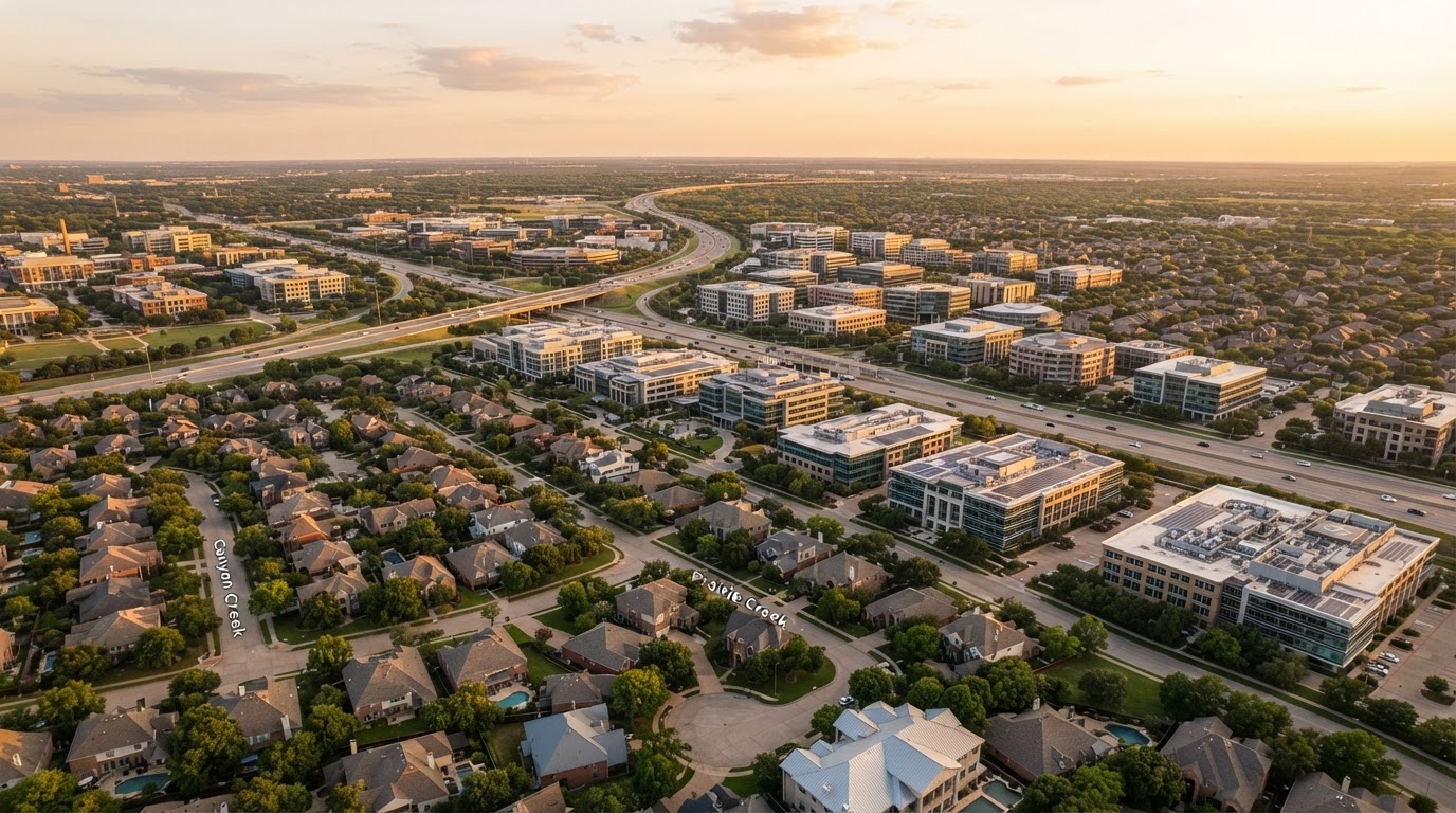 Richardson Texas skyline and rooftops