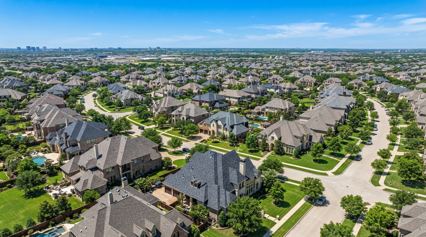 Plano Texas skyline and rooftops