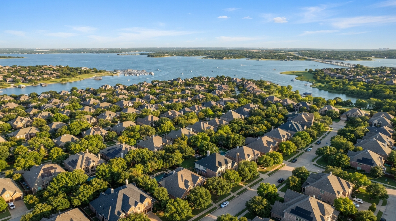 Lewisville Texas skyline and rooftops