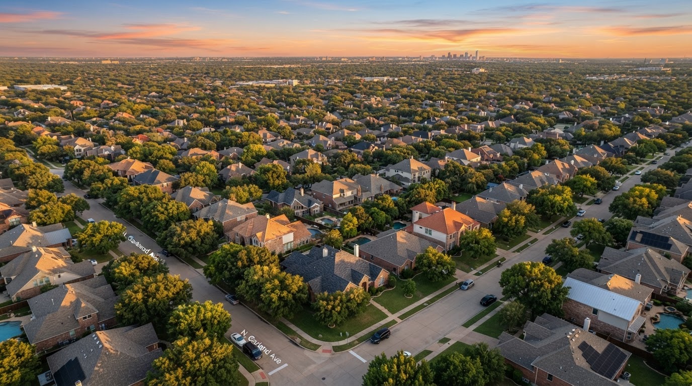 Garland Texas skyline and rooftops