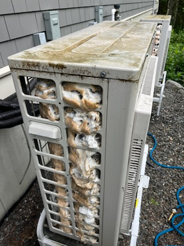 Old HVAC unit before replacement — dirty and inefficient