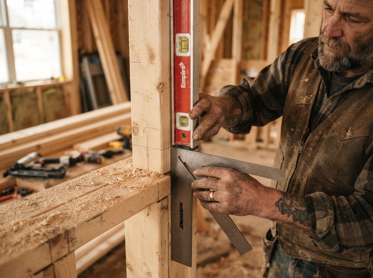 A contractor's hands measuring and crafting on a job site, representing skilled trade work