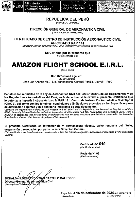 Certificado DGAC - CIAC Tipo 3 RAP 141